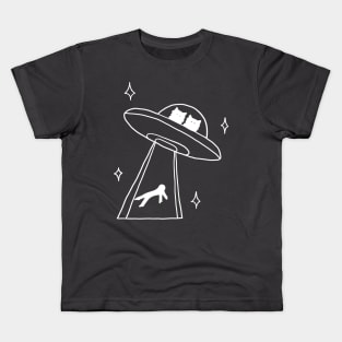 cat alien abduction line art Kids T-Shirt